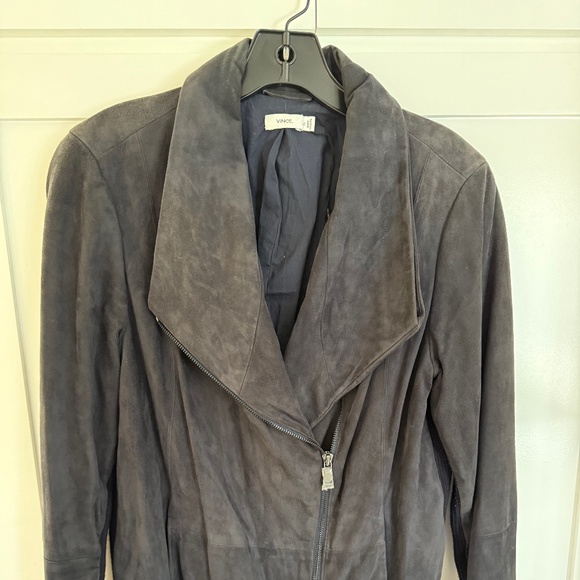 WOMENS VINCE NAVY LAMBSKIN LEATHER ZIP JACKET SIZE XL - Picture 1 of 9